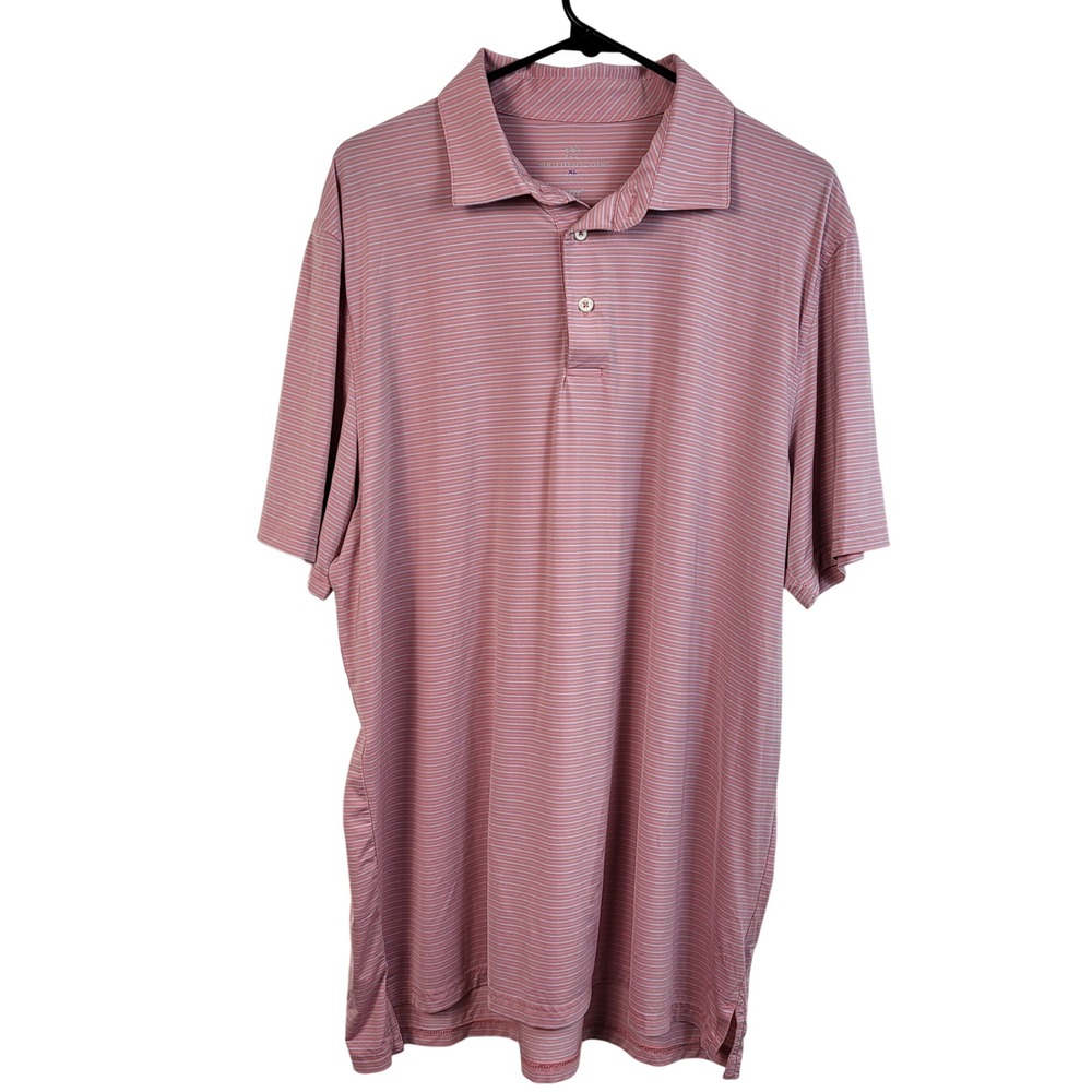 Southern Tide brrr° Polo Shirt Mens XL Pink White Striped Performance Golf Polo